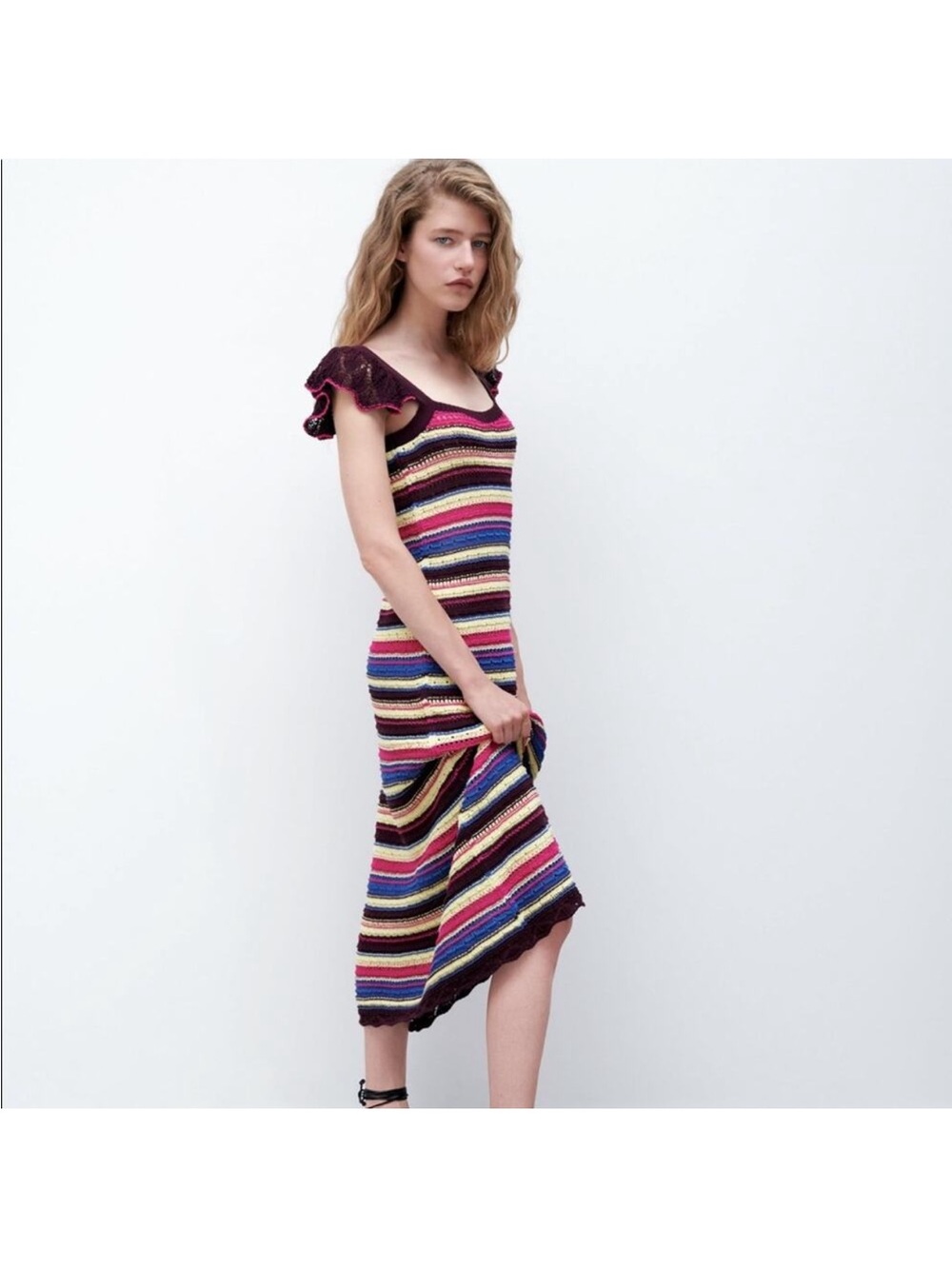 ZARA MULTICOLORED CROCHET MIDI DRESS